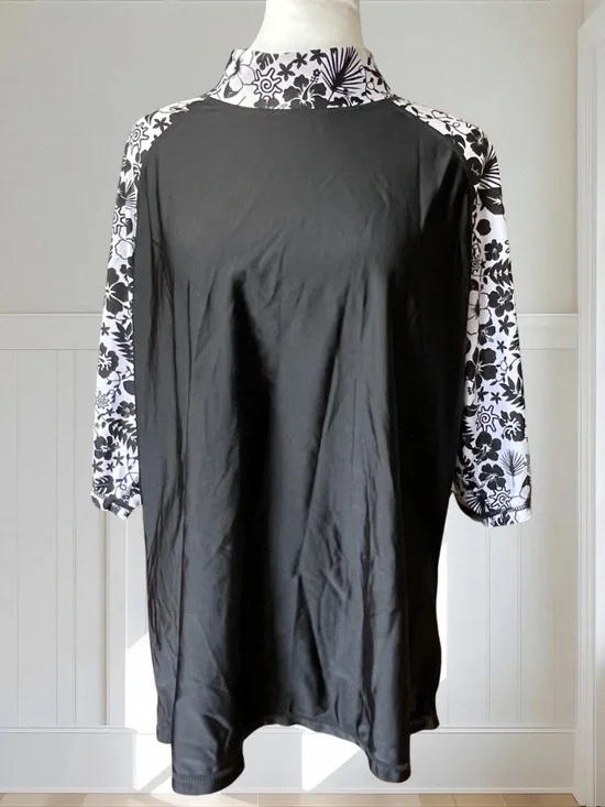 UV SKINZ Women's 4XL Tropical Rash Guard Swim Shirt Floral Black UPF 50+ - Picture 2 of 11